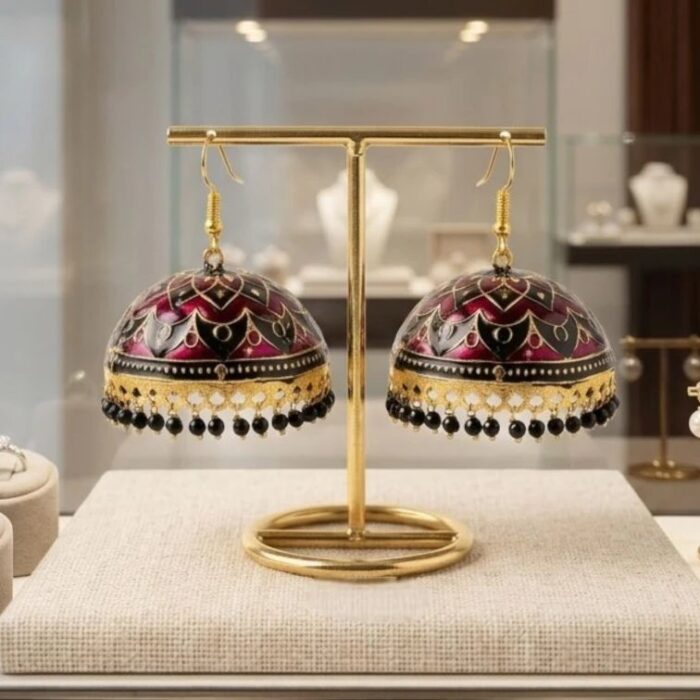 Meenakari Big Jhumkas | Party Wear Dangler Earrings - Image 4
