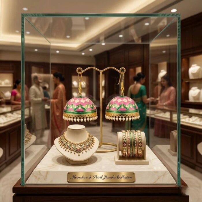 Meenakari Big Jhumkas | Party Wear Dangler Earrings - Image 3