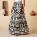 Boho black white maxi skirt