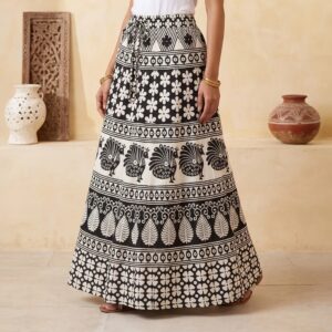 Boho black white maxi skirt