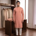 Peach Kurta with sequin work | Party wear ethnic Kurta for Men