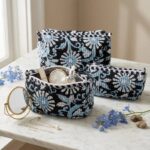 Handmade cotton travel pouch set with block print