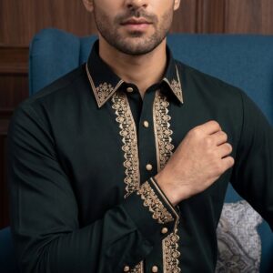 Black Pathani Kurta Pajama Set for Men