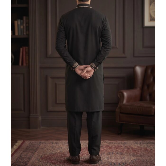 Black Pathani Kurta Pajama Set for Men