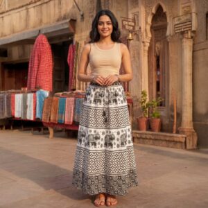 Free size cotton skirt with drawstring | Comfortable cotton skirt for casual wear