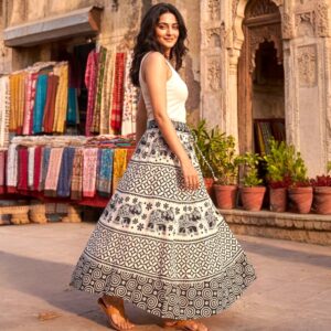 Summer cotton skirt for women | Black and white cotton skirt for women