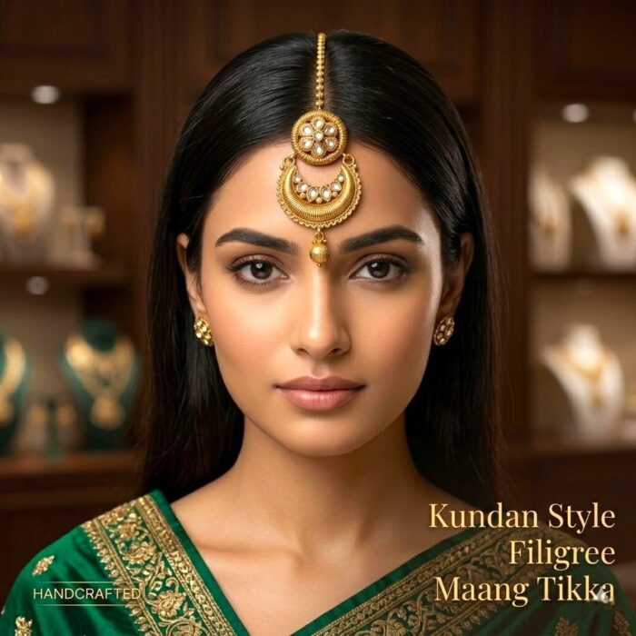Traditional Rajasthani Borla - Kundan stones | Maang Tikka - Image 4