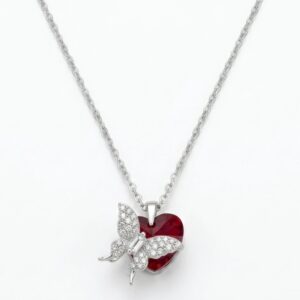 Sterling silver necklace for Her | Elegant yet stylish Rhodium finish silver necklace - Butterfly on heart