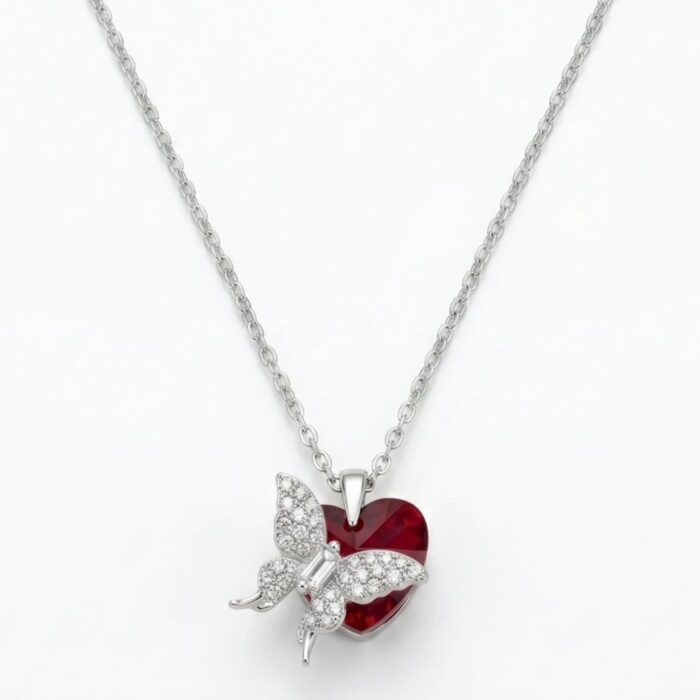Sterling silver necklace for Her | Elegant yet stylish Rhodium finish silver necklace - Butterfly on heart