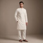 Luxury Chikan Kurta pajama set - Off-white / Cream embroidery Kurta set for Men