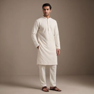 Luxury Chikan Kurta pajama set - Off-white / Cream embroidery Kurta set for Men
