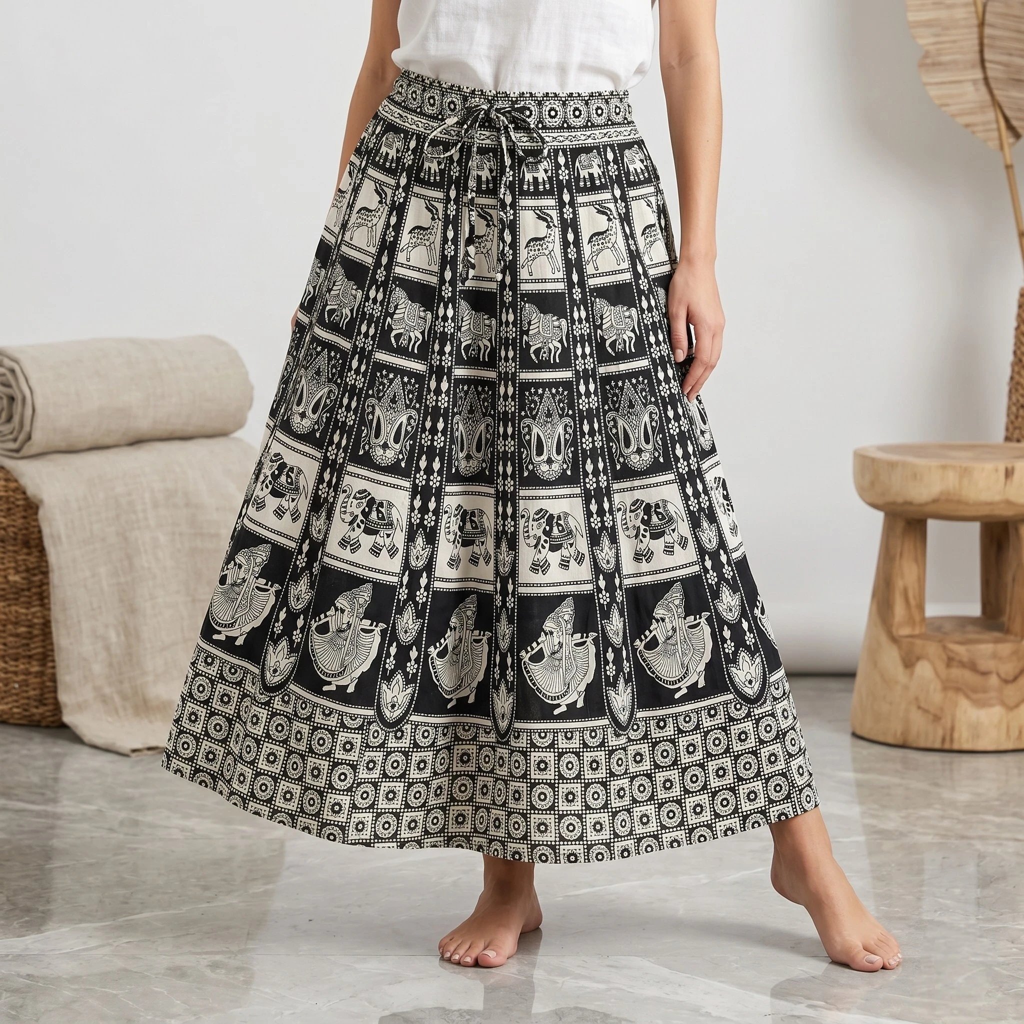 Summer cotton skirt for women | Black and white cotton skirt for women Summer cotton skirt for women | Black and white cotton skirt for women