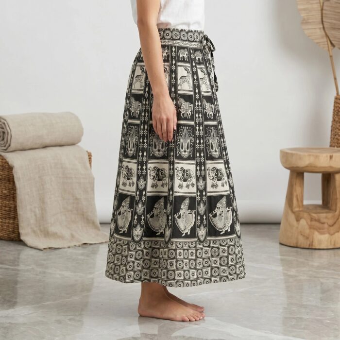 Boho black white maxi skirt | Comfortable cotton skirt for casual wear