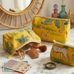 Handmade cotton travel pouch set with block print