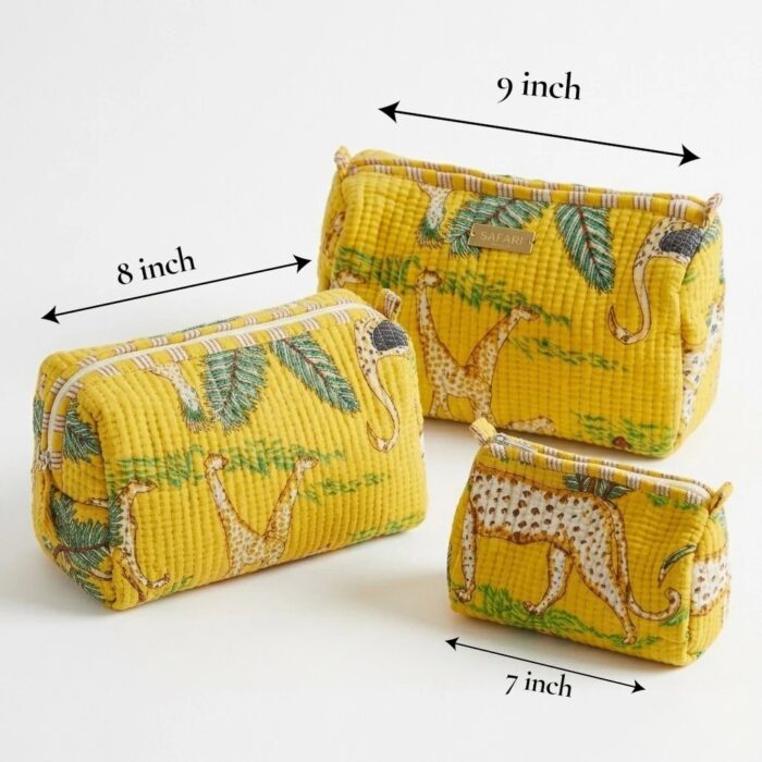 Dimensions of the 3 Travel Pouch | Cotton quilted travel toiletry bags