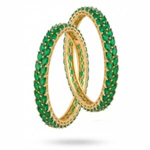 Gold plated Emerald Green bangles set | Party wear Kada Set