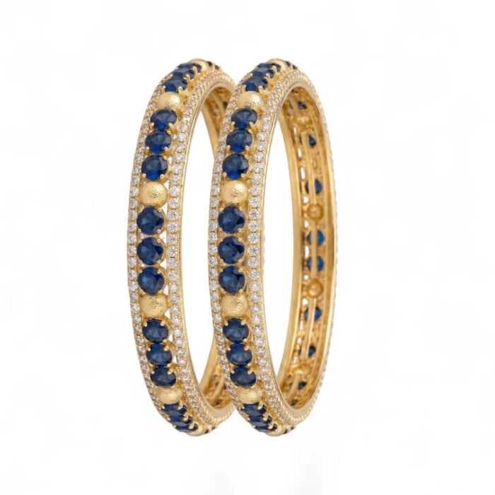 Traditional gold plated bangles with blue stones
