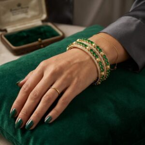Gold plated Emerald Green bangles set | Party wear Kada Set