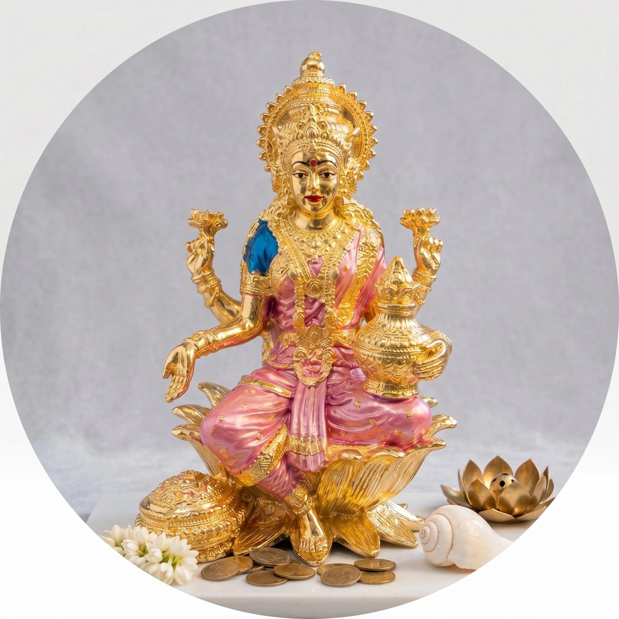 Gemini_Generated_Image_srh61dsrh61dsrh6.webp Gold Plated Lakshmi Idol - 7 inches | Lakshmi sitting on lotus - Image 1
