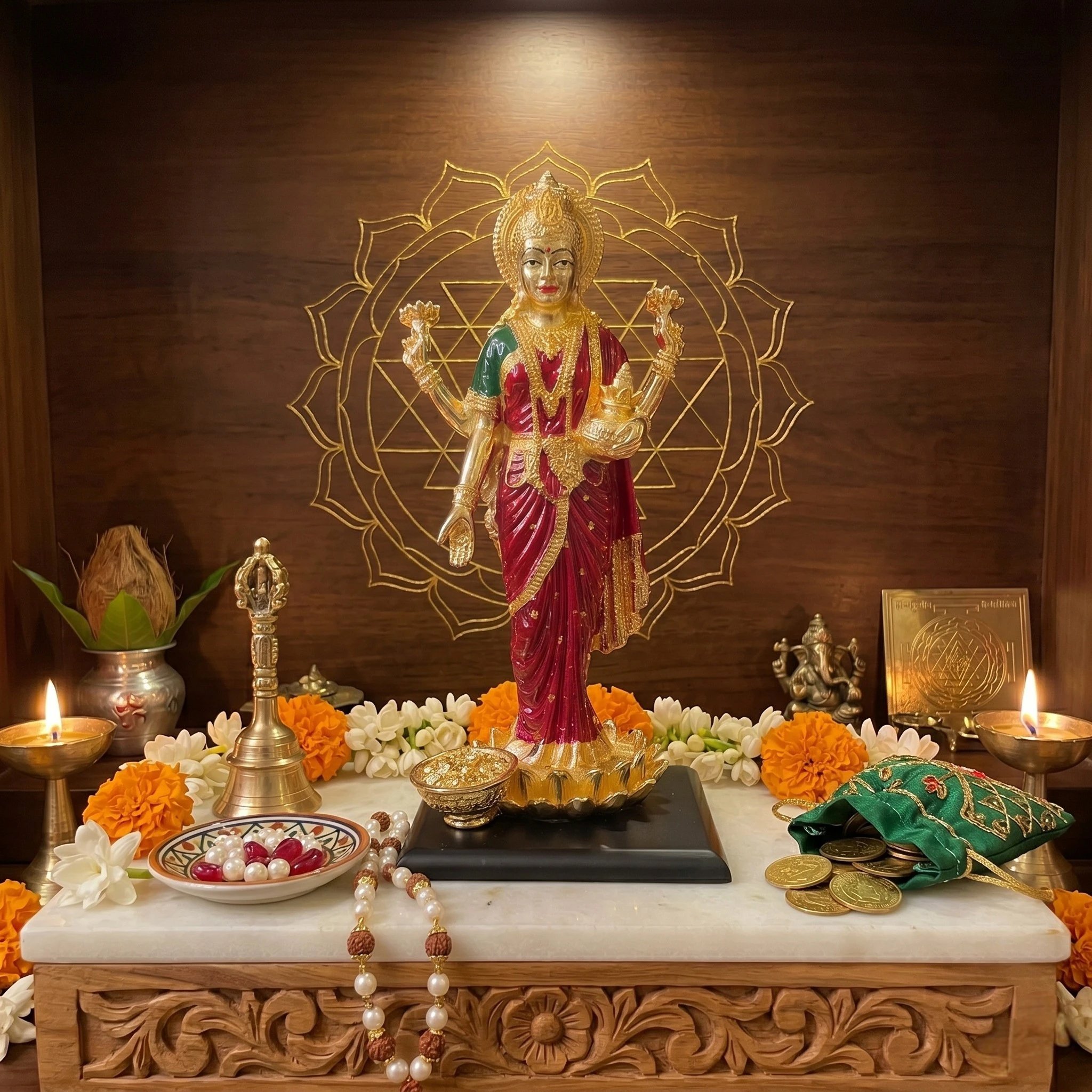 Goddess Lakshmi Gold Plated Idol Gold Plated Lakshmi Idol - 10 inches