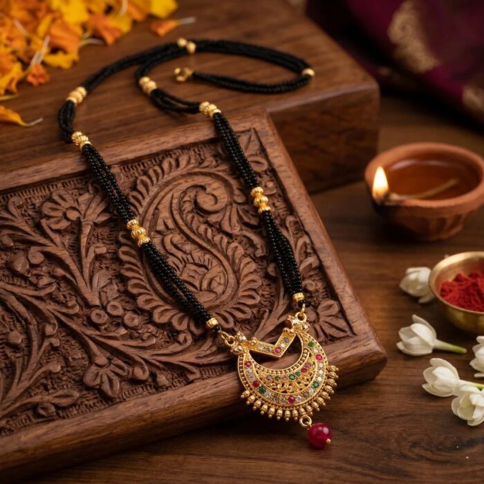 Ethnic mangalsutra with premium gold plating and sparkling CZ stones