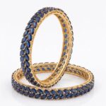 Gold plated sapphire blue zirconia Broad bangles set | Elegant Kada set