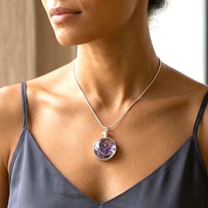 Amethyst Natural Stone Pendant Necklace - Round - Image 2