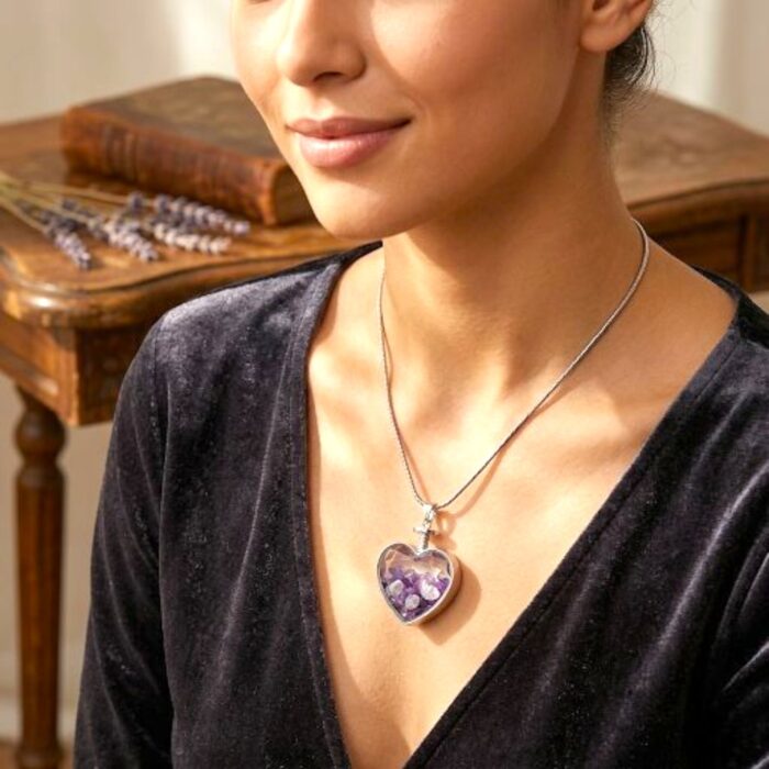 Amethyst natural stone necklace - Heart - Image 3