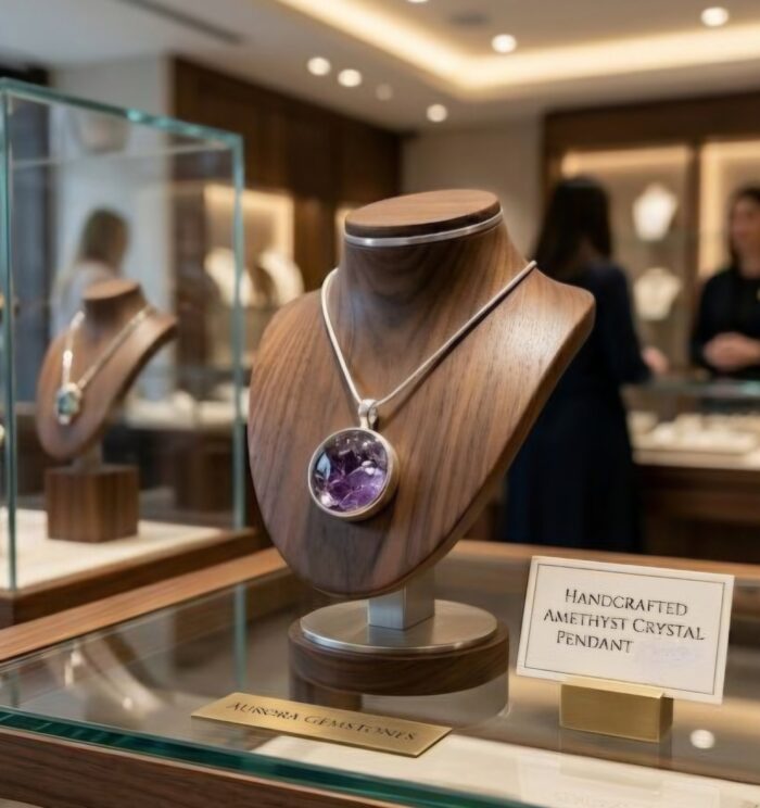 Amethyst Natural Stone Pendant Necklace - Round - Image 3