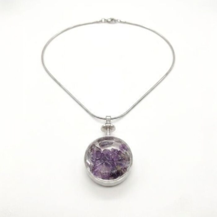 Amethyst Natural Stone Pendant Necklace - Round - Image 4