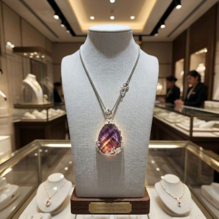 Amethyst natural stone necklace - Oval - Image 5
