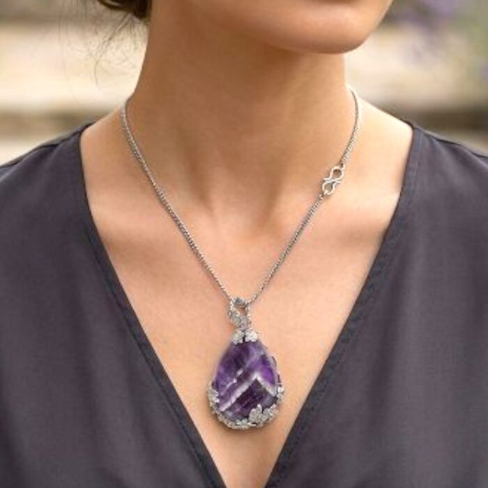 Amethyst natural stone necklace - Oval - Image 2