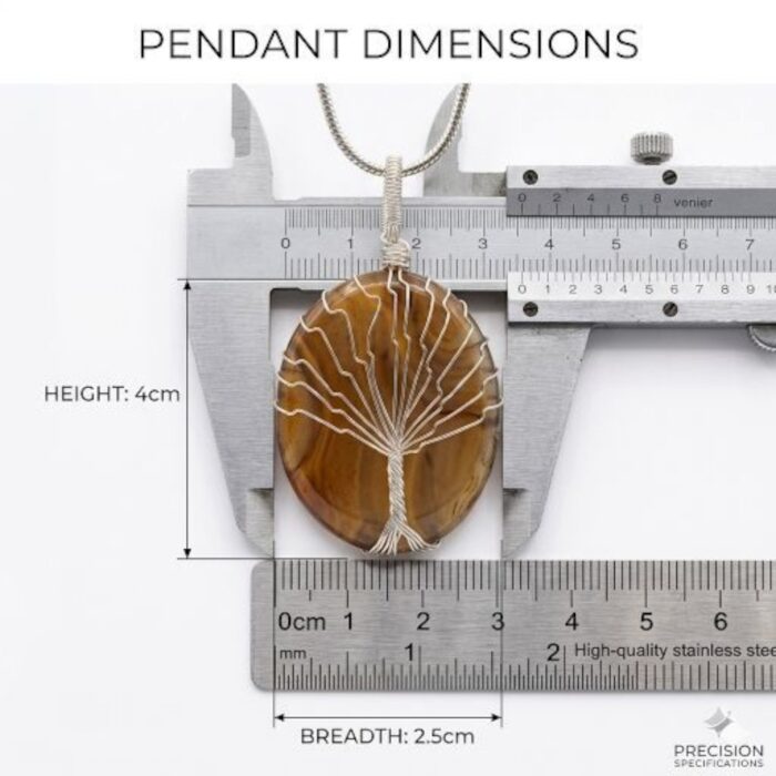 TIGER EYE GEMSTONE - OVAL - TREE OF LIFE WIRE WRAPPED PENDANT - Image 4