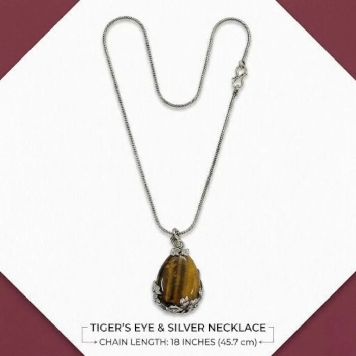 Large Teardrop Natural Tiger Eye Pendant Crystal Necklace - Image 5