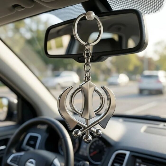 Handcrafted Khanda Sahib Keychain - Large | Khanda Sahib Hanging for car - Image 3