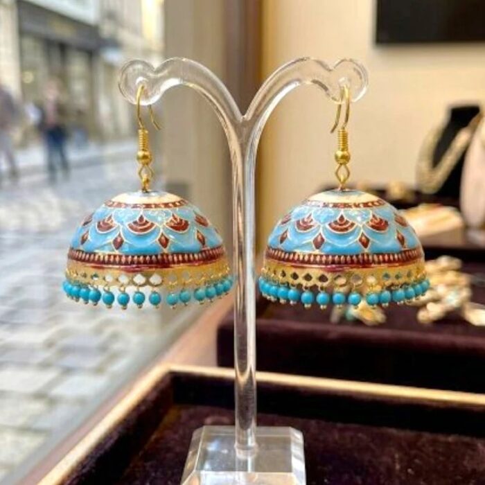 Meenakari Big Jhumkas | Party Wear Dangler Earrings - Image 3