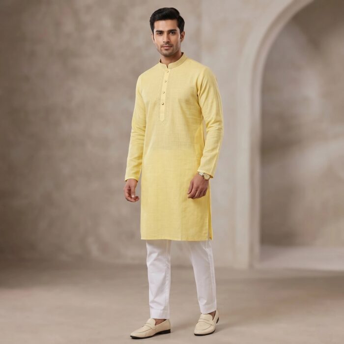 Lemon yellow Kurta Pajama set for Men