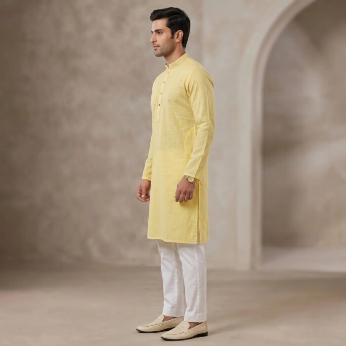Stand out from the crowd with this ethnic Kurta Set for Men | Party wear yellow Kurta