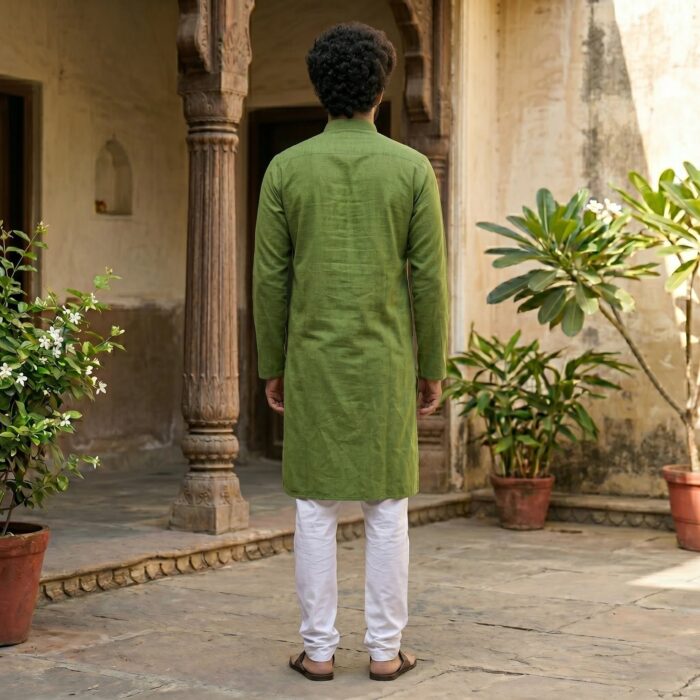 Men’s cotton kurta set casual wear - Mehndi Green