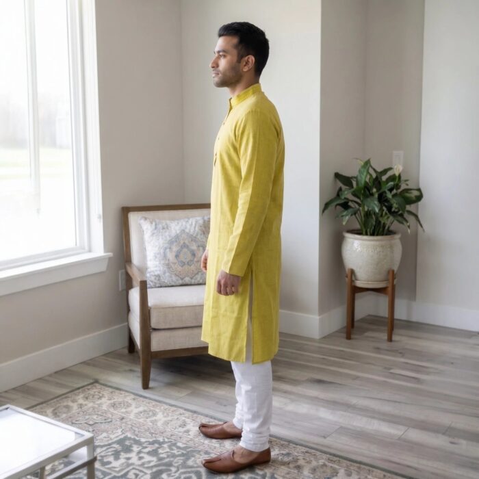 Side profile view of Comfortable ethnic wear kurta pajama set for Men