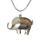 Tiger Eye Stone in Elephant Pendant Necklace | Natural Stone Necklace