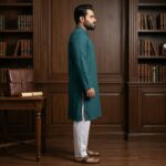 Green embroidery Plus size Kurta Pajama Set for Men