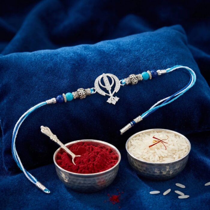 Pure Silver Rakhi - Khanda sahib | Nishaan Sahib Rakhi| Chandi di rakhdi in Canada and US
