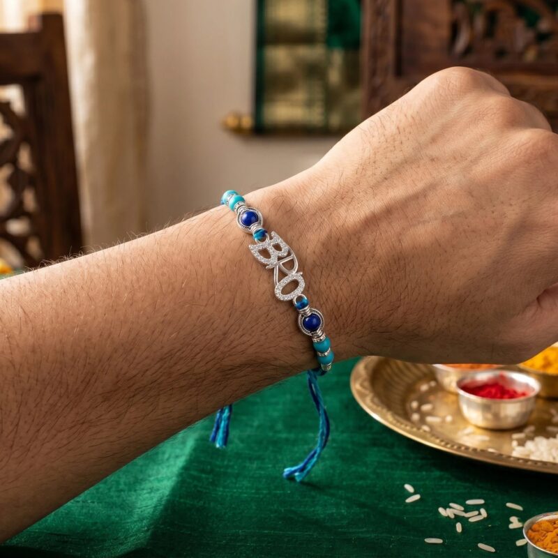 Silver Rakhi with Bro emblem | 925 Sterling silver Rakhi