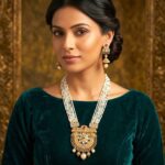 Utsav Aura Gold Necklace Set | Party wear Rani Haar with Jhumki earrings