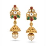 Close up of the Jhumki earrings with matching long necklace