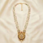 White and green glass beads necklace set with matching Jhumki