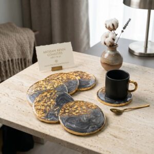 Resin Coasters - Charcoal finish with golden