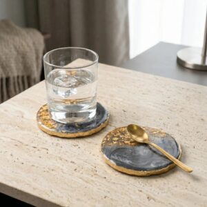 Stylish Resin Coasters - Charcoal finish with golden