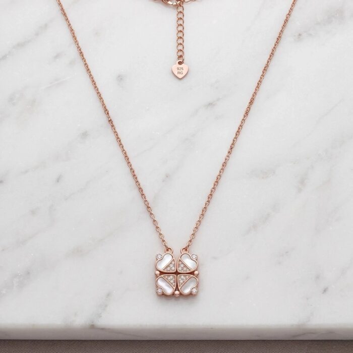 925 sterling silver necklace - Rose gold finish with embedded zirconia stones